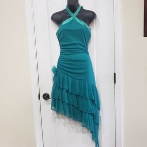 Teal Halter Angled Formal Dress